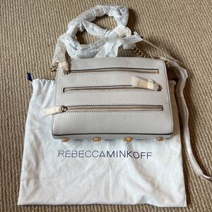 Rebecca Minkoff Mini 5 zipper Cross Body Bag in Putty color